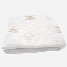 Load image into Gallery viewer, Air balloon carousel Blanket - feeding weaning teething and burp muslin double gauze blanket - stacked and folded up view of the blankets - Little Scandi baby