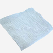 Load image into Gallery viewer, Embroidered Mohair Leaf Blanket - feeding weaning teething and burp muslin double gauze blanket - folded up view of the blanket - Little Scandi baby