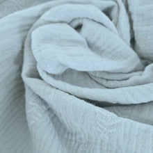 Load image into Gallery viewer, Embroidered Mohair Leaf Blanket - feeding weaning teething and burp muslin double gauze blanket - scrunched up close up view of the blanket - Little Scandi baby