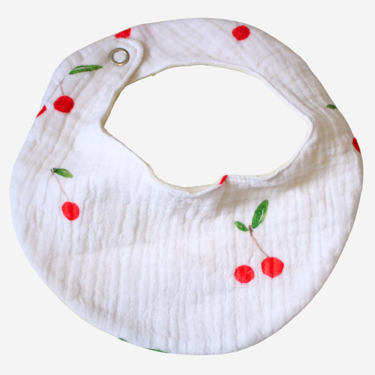 Cherries Waterproof Bib - teething weaning feeding baby bib drool catcher bib saliva newborn bib - front view of bib - Little Scandi baby