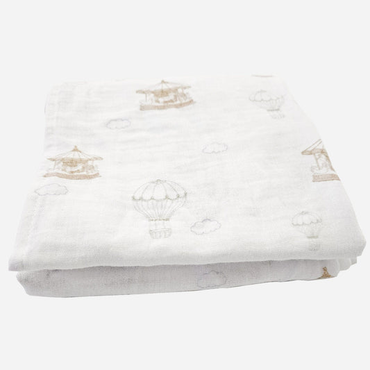 Air balloon carousel Blanket - feeding weaning teething and burp muslin double gauze blanket -  stacked and folded up view of the blankets - Little Scandi baby