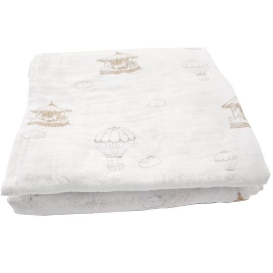 Air balloon carousel Blanket - feeding weaning teething and burp muslin double gauze blanket -  stacked and folded up view of the blankets - Little Scandi baby