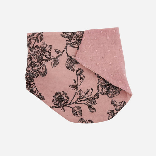 Floral Baby Bib - teething weaning feeding baby bib drool catcher bib saliva newborn bib - front view of bib with a flap of the back view - Little Scandi baby