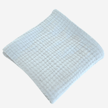 Load image into Gallery viewer, Mohair Soft Blue Blanket - feeding weaning teething and burp muslin double gauze blanket - folded up view of the blanket - Little Scandi baby
