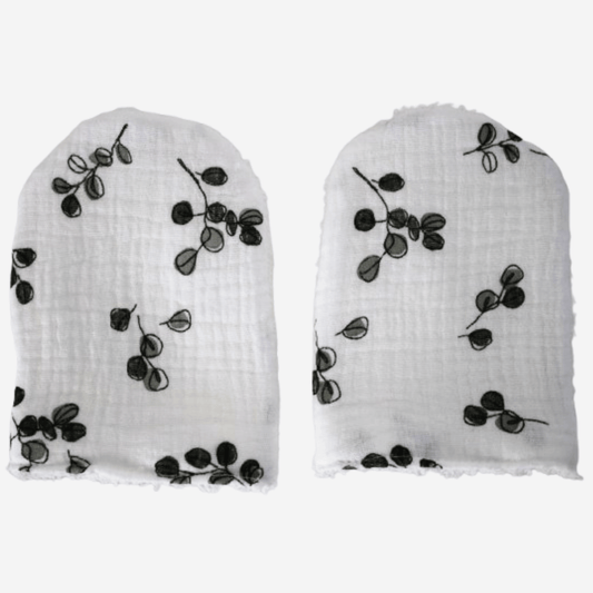 Oeko Tex Baby Leafy Bath Mitts - Baby Mittens Baby Bathing Mitts - Cotton Cleaning Mitts Little Scandi baby