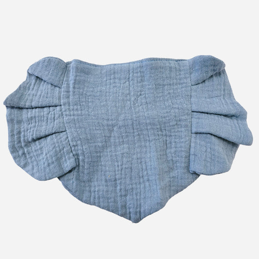 Ruffle Blue Bib - big bib teething weaning feeding baby bib drool catcher bib saliva bib - front view of bib - Little Scandi baby